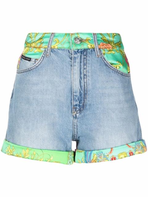 PHILIPP PLEIN New Baroque-print panelled denim shorts