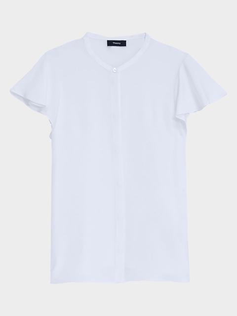 Theory Ruffle-Sleeve Silk Button-Front Top