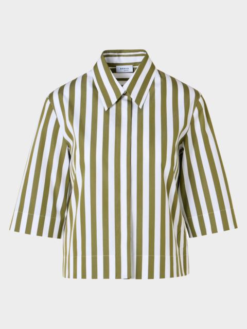 AKRIS Striped Cotton Poplin Boxy Button-Down Shirt