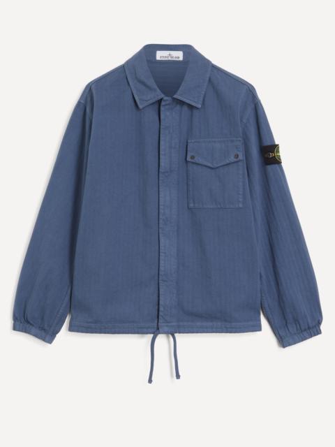 Stone Island Cotton Herringbone Zip-Up Overshirt in Slate Blue