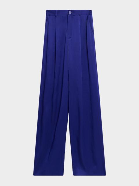 LAPOINTE Pleated Satin Wide-Leg Trousers