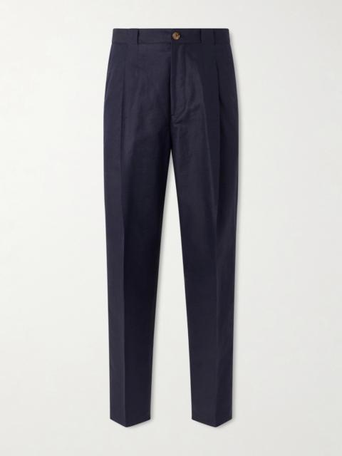 Brunello Cucinelli Tapered Pleated Cotton and Linen-Blend Trousers