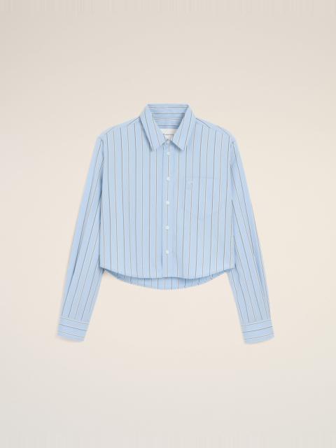 AMI Paris BLUE STRIPED COTTON CROPPED SHIRT