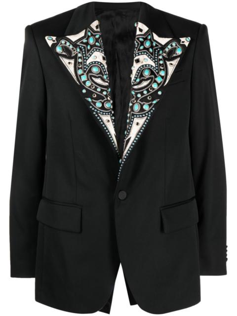 Roberto Cavalli turquoise-embellished single-breasted blazer