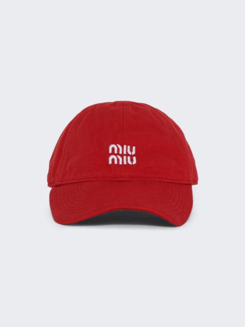 Miu Miu Denim Baseball Cap Rosso And Tabacco