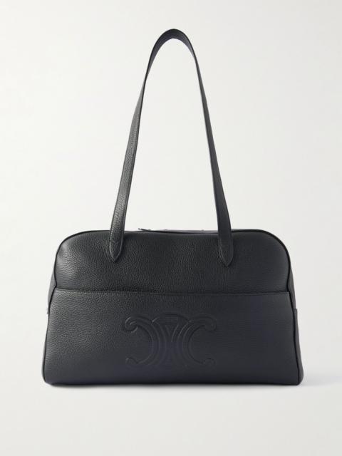 CELINE Logo-Debossed Full-Grain Leather Duffle Bag Green
