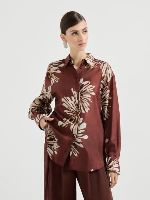 Brunello Cucinelli Silk bloom print pongee shirt with monili