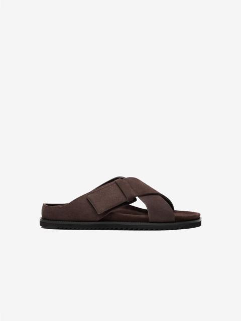 CORNELIANI Dark brown sandals with suede crossover straps