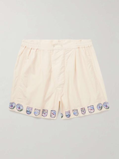 BODE Straight-Leg Printed Pleated Cotton and Silk-Blend Shorts
