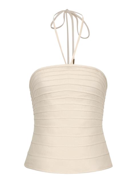 ANDRES OTALORA En Tu Luz Embroidered Linen Top ivory