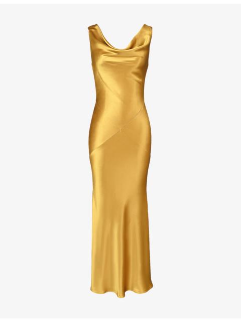 House of CB Safaira Cowl-Neck Satin Maxi Dress