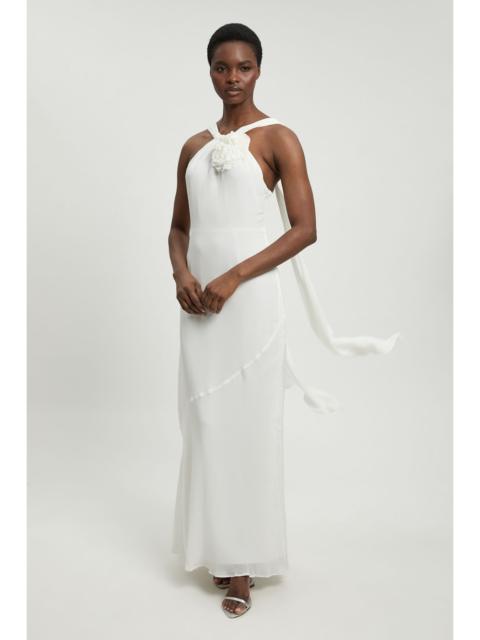 KAREN MILLEN Viscose Georgette Rosette Ruffle Halterneck Maxi Dress