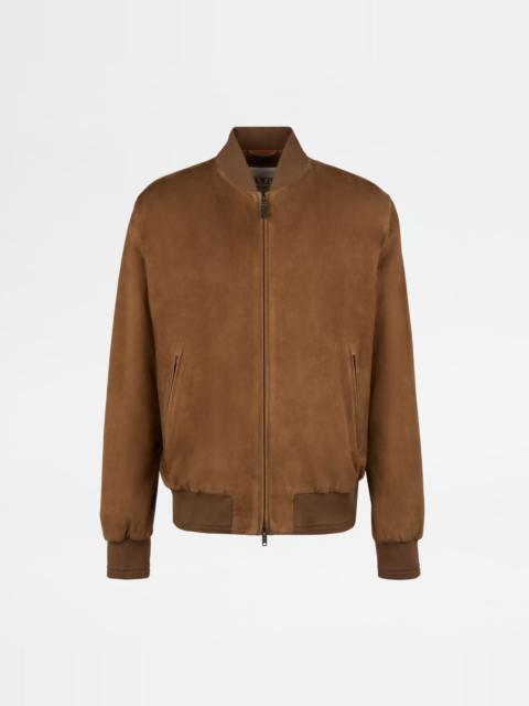 Tod's BRERA BOMBER JACKET IN PASHMY SUEDE - BROWN
