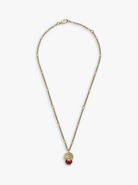 Lion Head brass and Swarovski crystal pendant necklace