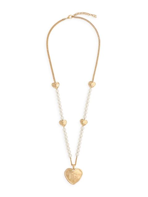 Dolce & Gabbana Women's Goldtone & Imitation Pearl Monogrammed Heart Pendant Necklace - Yellow Gold