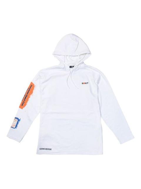 Men's Converse x Rokit Crossover Back Large Printing Logo hooded Long Sleeves White 10020773-A01