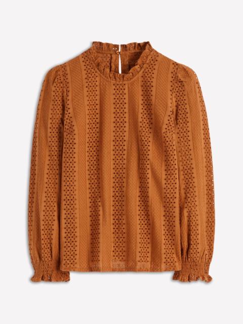 BODEN Frill Detail Broderie Top-Mustard