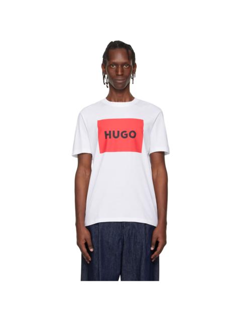 HUGO White Regular-Fit Logo-Print T-shirt