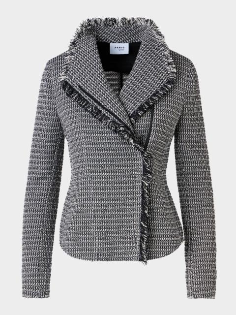AKRIS Salt And Pepper Tweed Fringed Moto Jacket