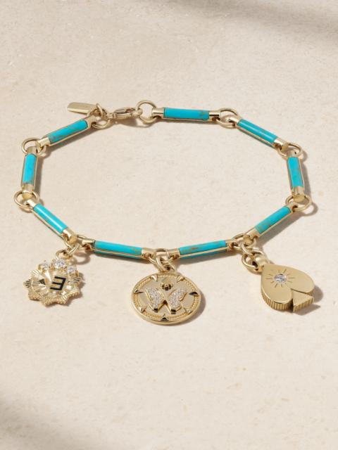 FOUNDRAE Reverie, New Beginnings & Spade Element Chain 18-karat Gold, Turquoise And Diamond Bracelet