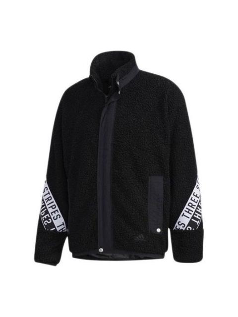 adidas M MHS BOA JKT Stand Collar Printing lamb's wool Stay Warm Jacket Black GE0388