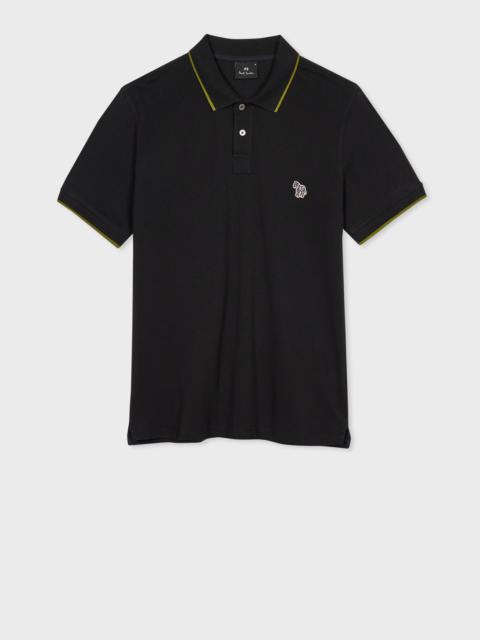 Slim-Fit Black Zebra Logo Polo Shirt With Green Tipping