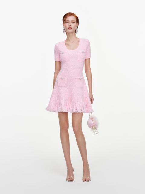 self-portrait Pink Textured Fringe Knit Mini Dress