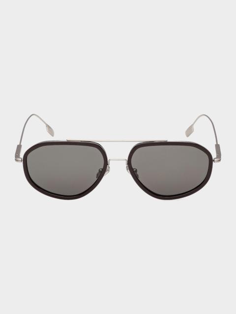 ZEGNA Men's Double-Bridge Titanium Aviator Sunglasses
