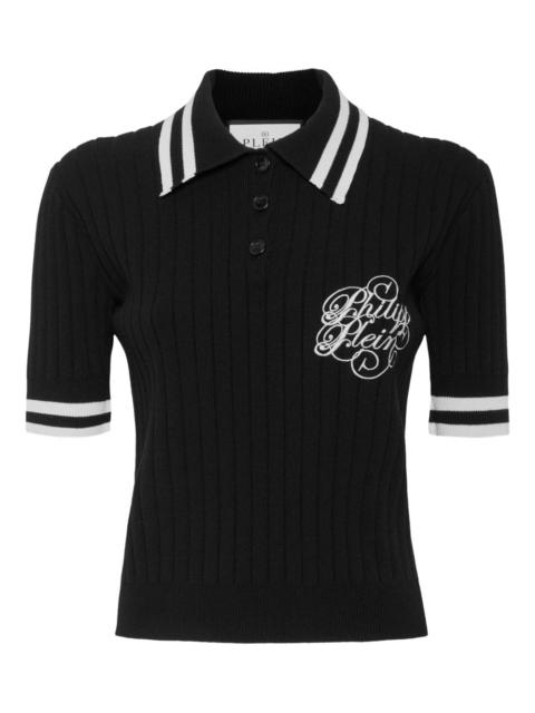 PHILIPP PLEIN logo-embroidered ribbed-knit polo top