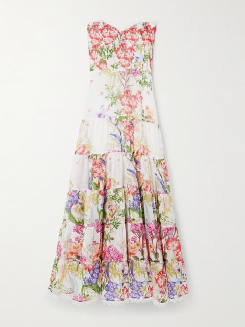 Charo Ruiz Danny Strapless Tiered Floral-print Cotton-blend Voile Maxi Dress