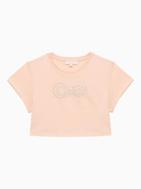 Chloé Pale pink cotton cropped T-shirt with logo