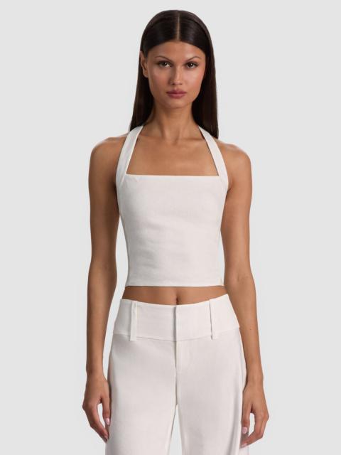 Alice + Olivia FIONA LINEN HALTER TOP - OFF WHITE