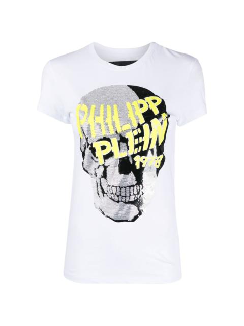 skull-strass v-neck T-shirt