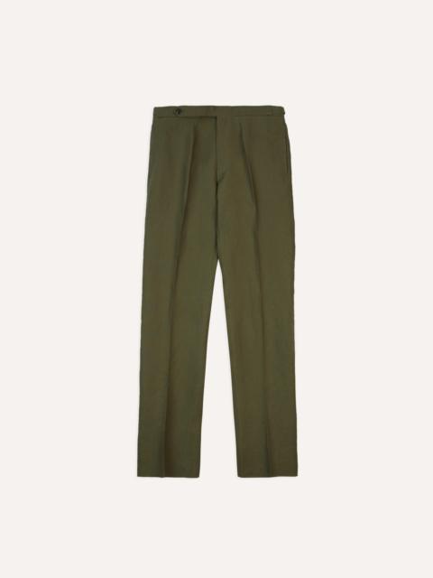 Drake's Olive Irish Linen Single Pleat Trouser
