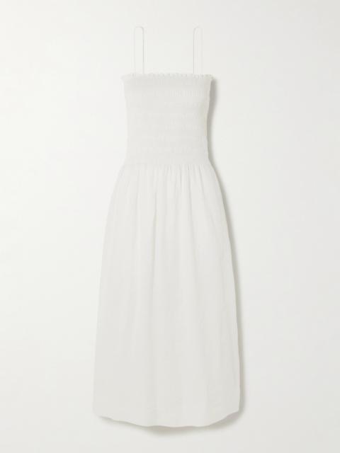 FAITHFULL Geriba Smocked Linen Midi Dress
