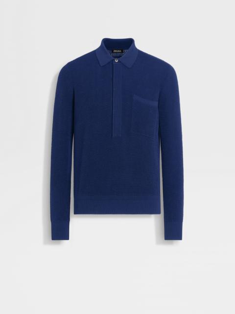 ZEGNA UTILITY BLUE MÉLANGE COTTON AND SILK POLO SHIRT