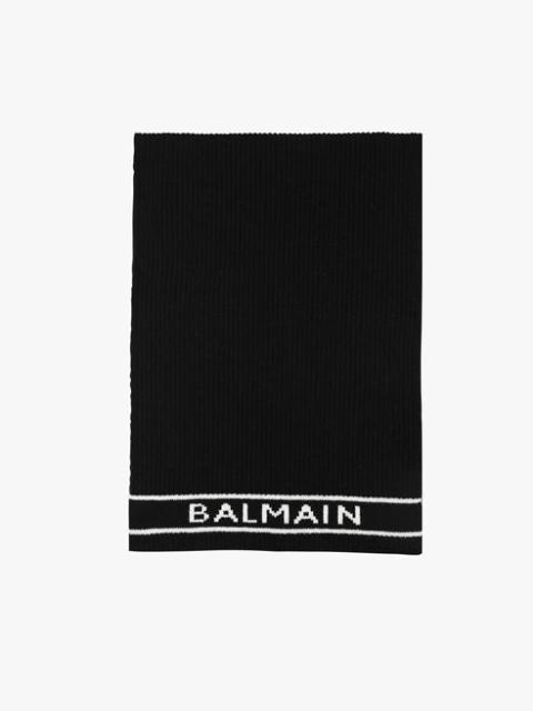 Balmain Black wool and cashmere scarf with embroidered white Balmain logo