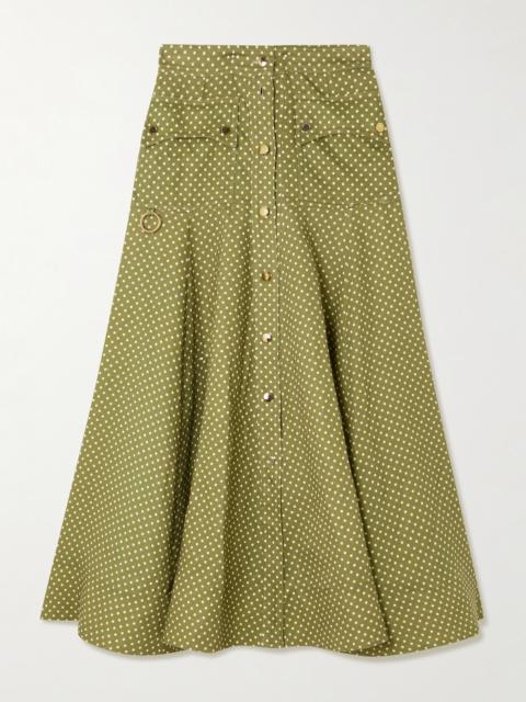 Zimmermann Luna Embellished Polka-dot Linen Midi Skirt