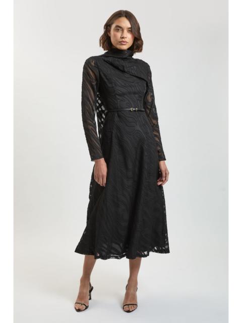 KAREN MILLEN Slub Self Stripe Scarf Detail Woven Maxi Dress
