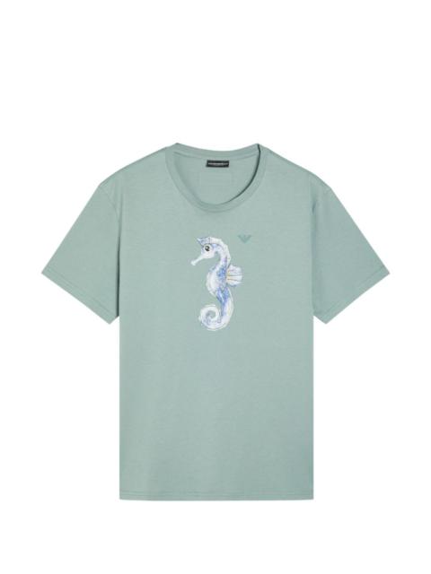 EMPORIO ARMANI seahorse-embroidered T-shirt