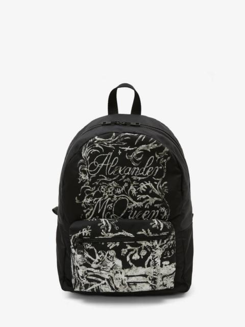 Alexander McQueen Blake Illustration Metropolitan Backpack in Black/white
