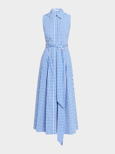 SIMKHAI Genny Gingham Belted Midi Shirtdress