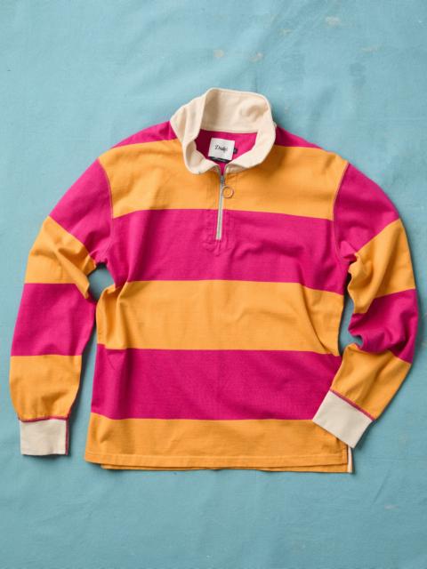 Drake's Pink and Orange Block Stripe Cotton Quarter Zip Rugby Shirt