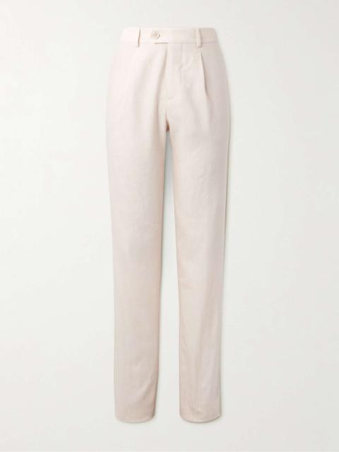 Straight-Leg Pleated Linen and Wool-Blend Suit Trousers