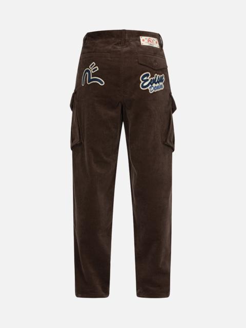 EVISU LOGO AND SEAGULL EMBROIDERY RELAX FIT CORDUROY PANTS