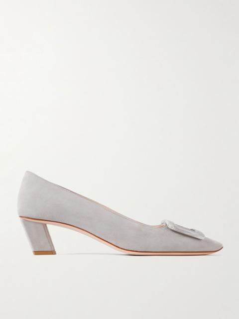 Belle Vivier 45 embellished suede pumps Gray