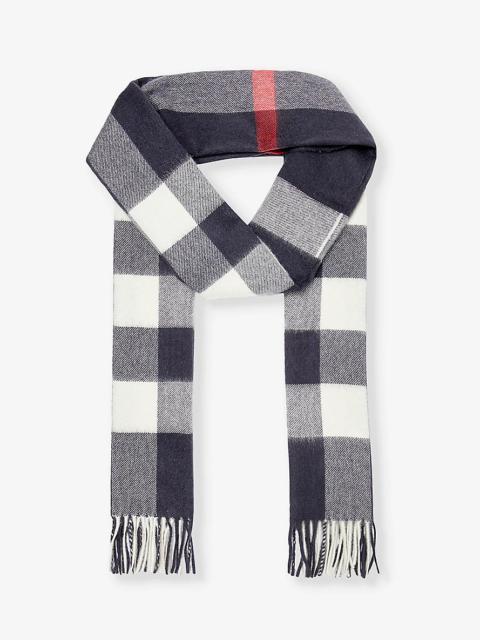 Half Mega Check fringed-trim cashmere scarf