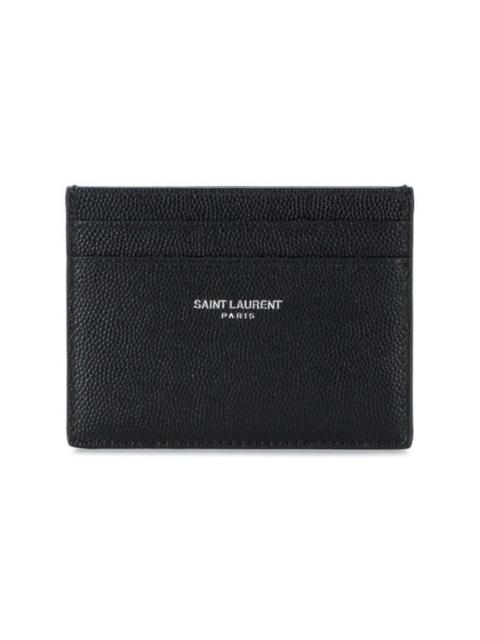 SAINT LAURENT Black grained leather card case with logo print