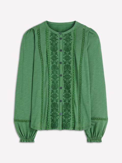BODEN Embroidered Jersey Shirt-Willow Green
