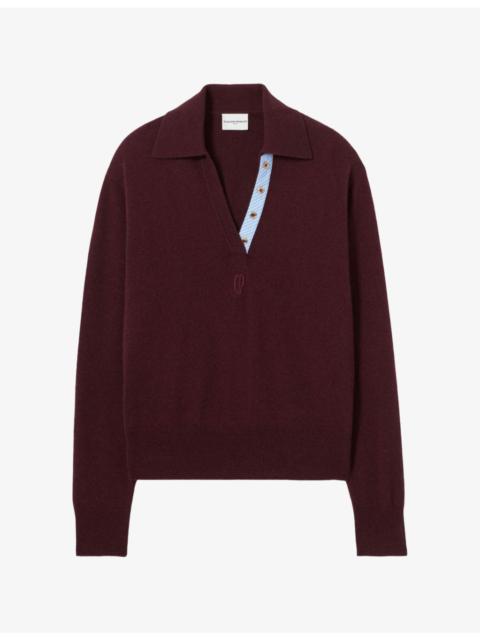 Claudie Pierlot Logo-Embroidered Wool and Cashmere Polo Jumper